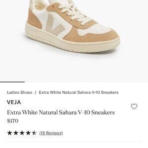 Veja V-10 Sneakers in White and Tan